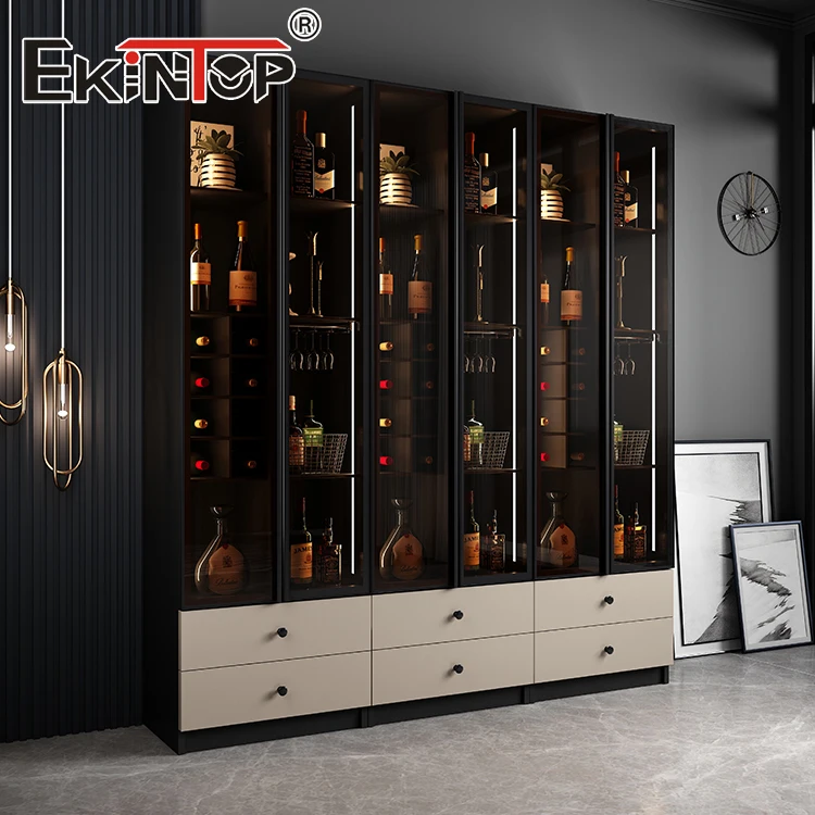 Ekintop luxury high quality living room set mirrored bar cabinet whisky bar cabinet set