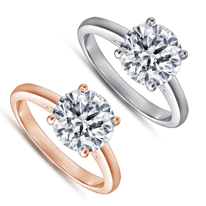 Кольцо для женщин 2.0ct круглой огранки Цирконий бриллиант кольцо Обручальное Свадебные 925 стерлингового