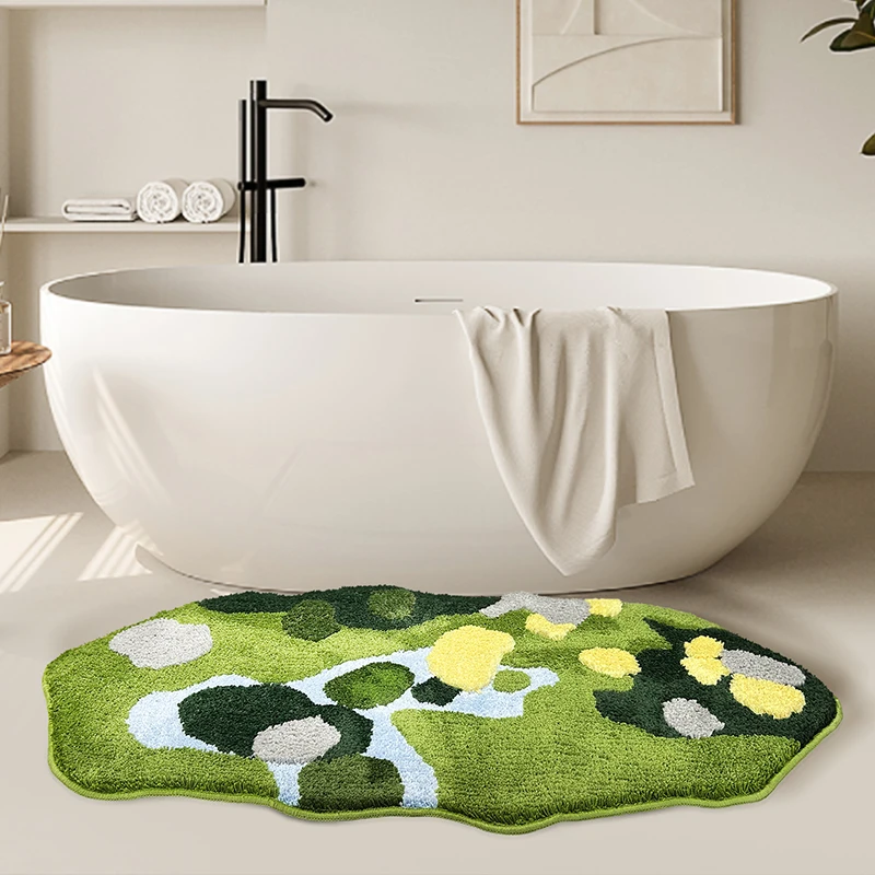 irregular shape rug modern Soft Shagg irregular Moss Non Slip Washable Bathroom Grass Moss Rugs Bath Mats Bedside Carpet