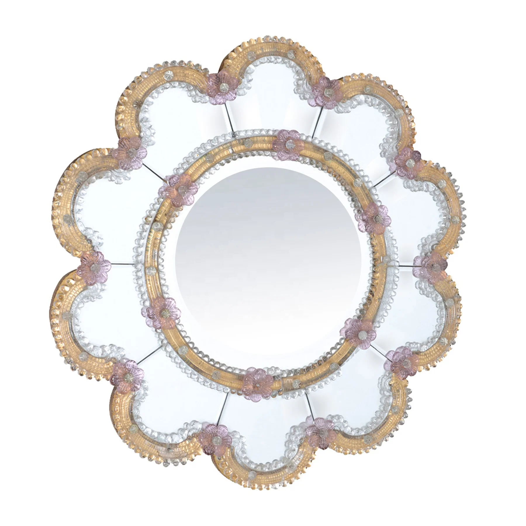 Murano style Mirror Crystal beaded Round Flower Pink  Gold Color Wall Decor Silver Wall mirrors