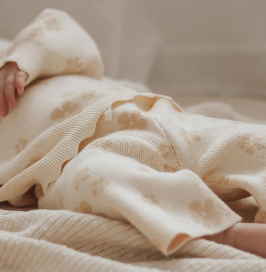 Fashionable 2024 New Designer Chunky Flower Plain Spring Striped 100% Organic Cotton Babi Winter Knit Baby Pants