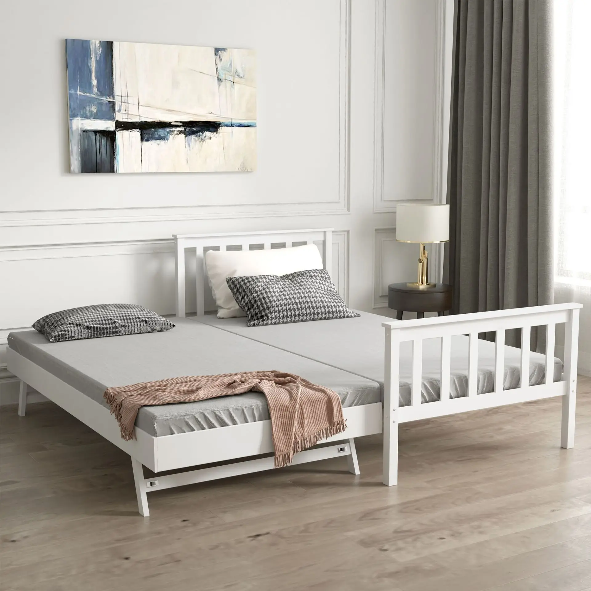 Toddler Bedroom Sets Child Wooden Bed Frame Modern Style Two Combined Wooden Single Beds Queen Bed
