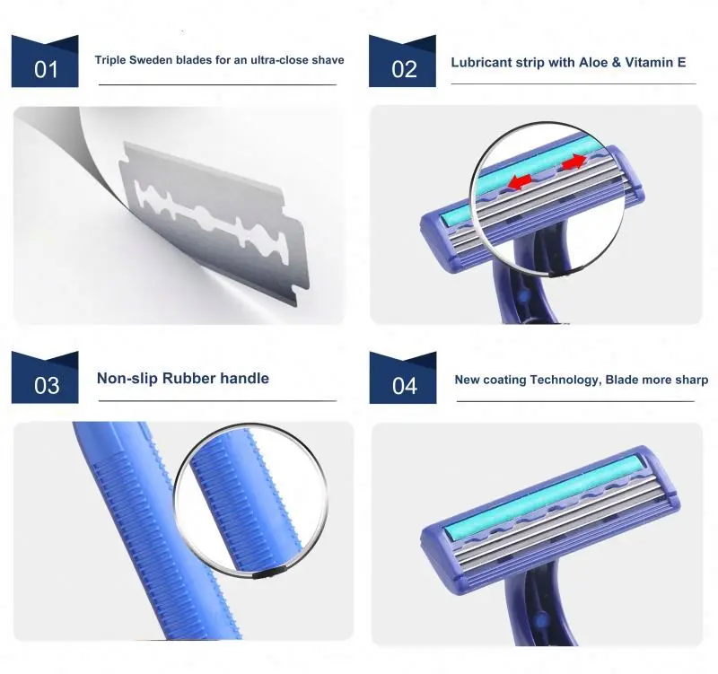 Oem Private Label Shaving Custom Logo Safety Straight Disposable Triple Blade Shaving Razor