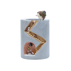 ROOGO Fairy Garden Unique Imitation Concrete Resin Plant Holder Small Planter Succulent Bonsai Pots Pen Holder Kids Gifts
