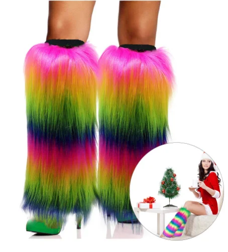 Wholesale High Knee Fuzzy Boot Sleeves Legwarmers Leg Warmers Winter Style Faux Fur Adult Women Picture Solid Knitted