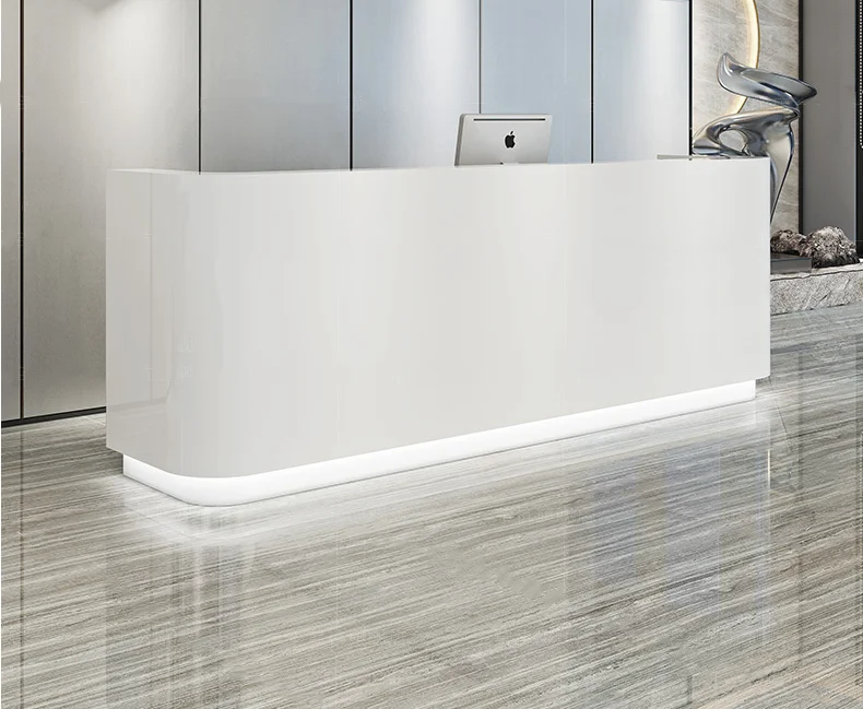 Modern large clinic office reception counter desk luxury white wooden beauty salon reception desk for sale with led lighting