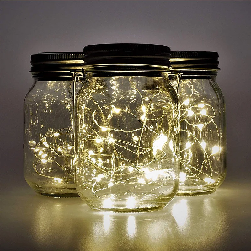 Energy Saving Rechargeable Solar Powered Lid Mason Glass Jar 2m 20LED Copper Wire String Light With Handle