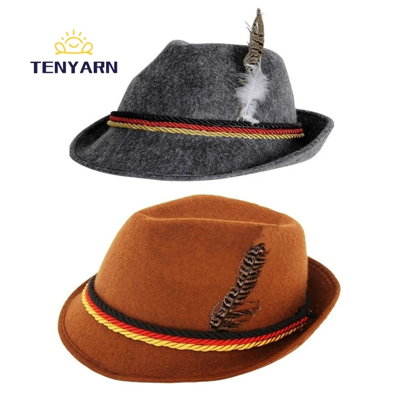 Tenyarn 2023 Feather Decorative Fedora Custom Wool Felt German Oktoberfest Hat China Wholesale