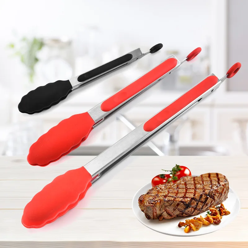 Amazon bread clip  Food Grade Bbq Tongs Hot Selling Kitchen Accessories Staless Steel Handle Silicone Food Tong