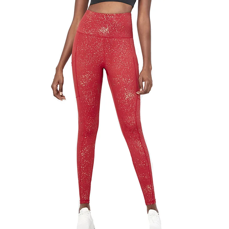 Oem Wholesale Sports Wears Custom Fitness Apparel Push Up High Waist Workout Red Yoga Pant With Pockets Leggings For Women