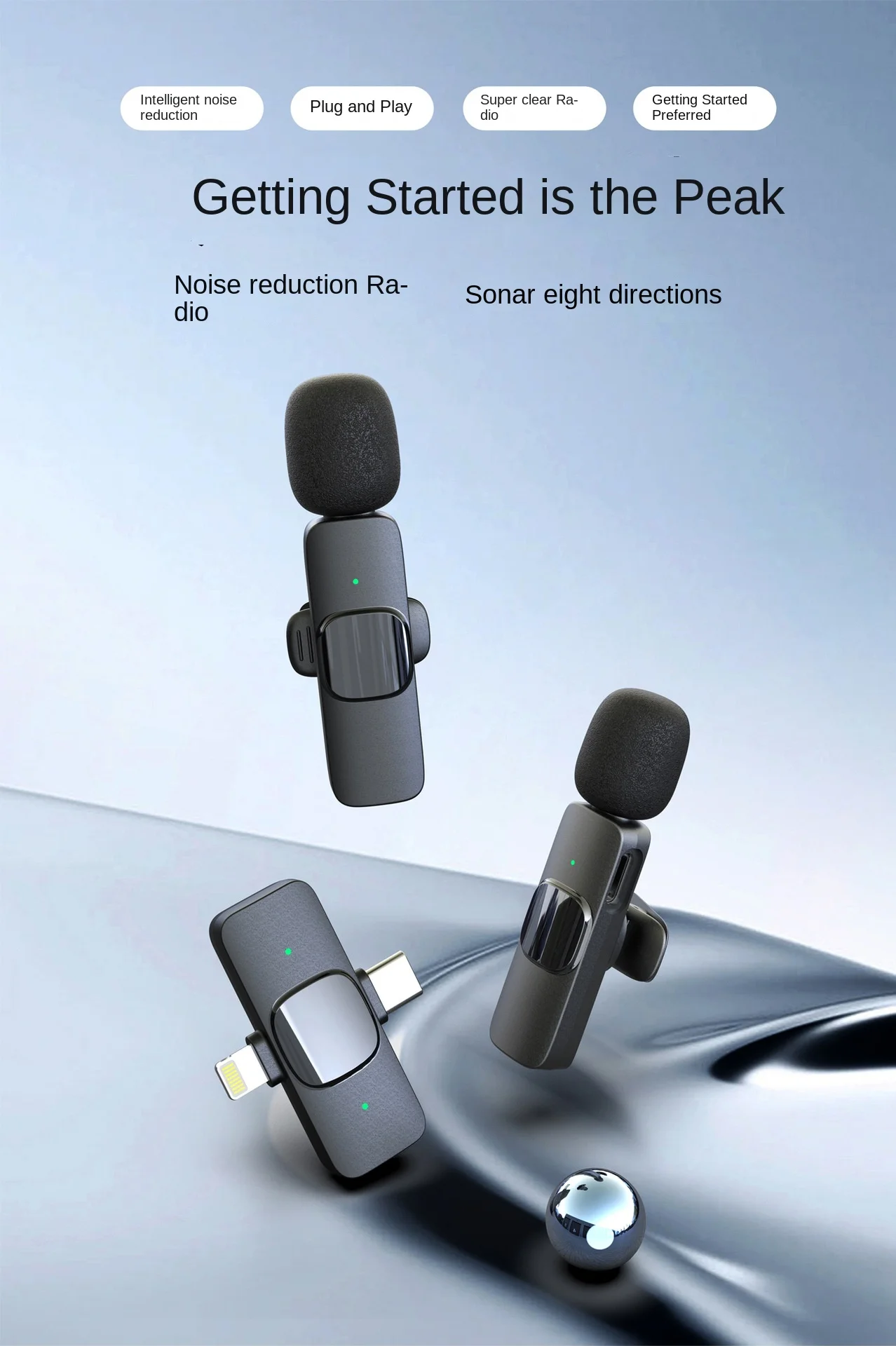 Mini Mic Noise Reduction K1 2 In 1 Wireless Lavalier Recording Lapel Microphone Podcast Microphone For Liverstreaming Vlog