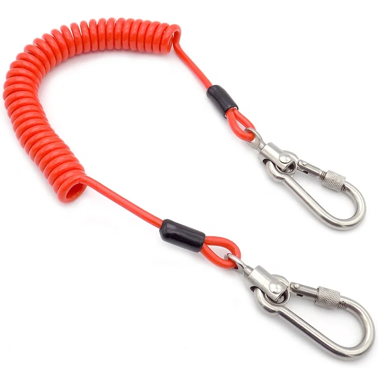Custom Color Spring Tool Lanyard with Inner Steel Wire Cable, PVC TPU Nylon Coated Coil lanyard For Safety
