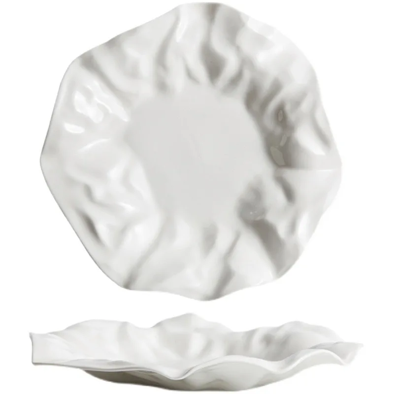 Porcelain dinner plate tableware pasta fat reducing dish household desserts wrinkle swing plate