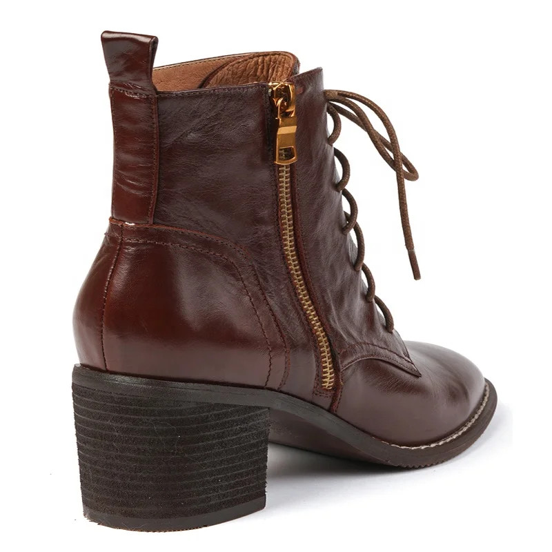 
2020 Top Level vintage women genuine leather zipper high heel boots fall shoes black hand made boots for ladies 