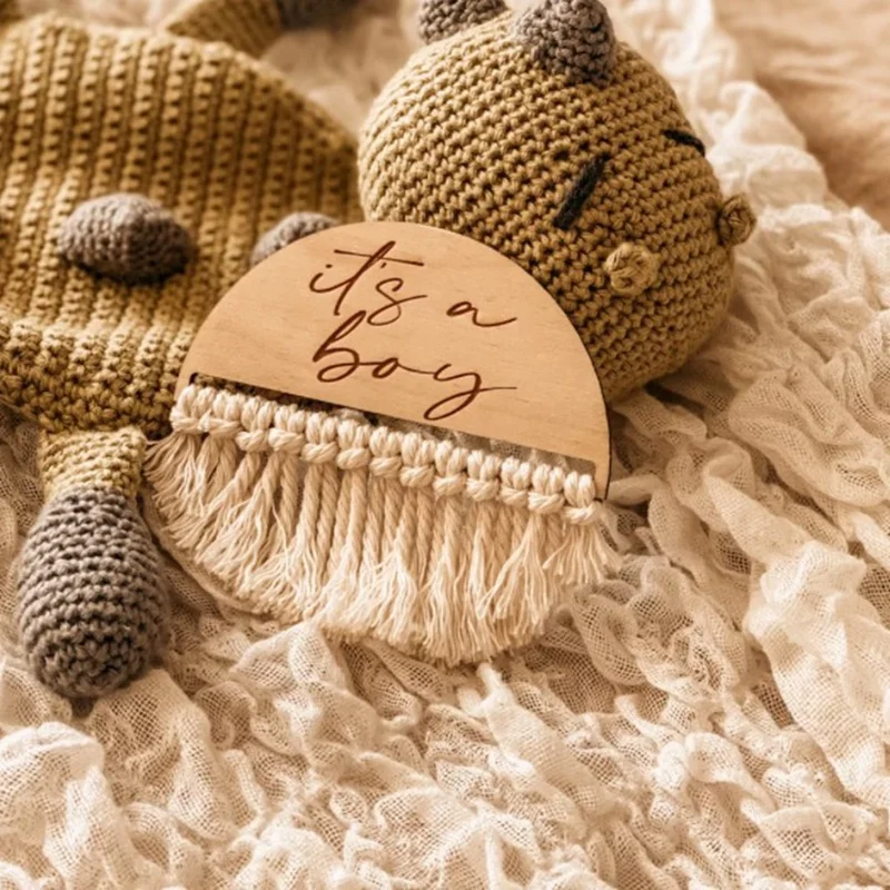 double sided boy girl Macrame Birth Announcement Plaque  wood  milestone  sign