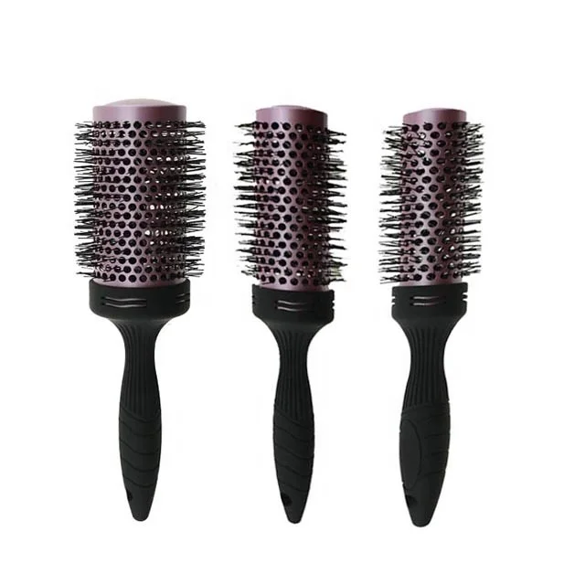 Professional hair styling tool ionic ceramic round anti-static nylon bristle hair brush