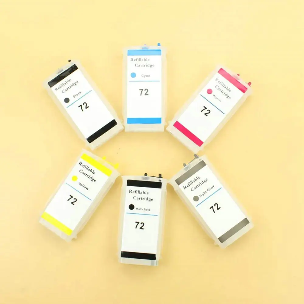 130ml Refillable Printer Ink Cartridge For HP 72 Designjet T610 T1120 T1200 T1300 T2300 HP72 Empty Ink Cartridge 6 Colors Kit