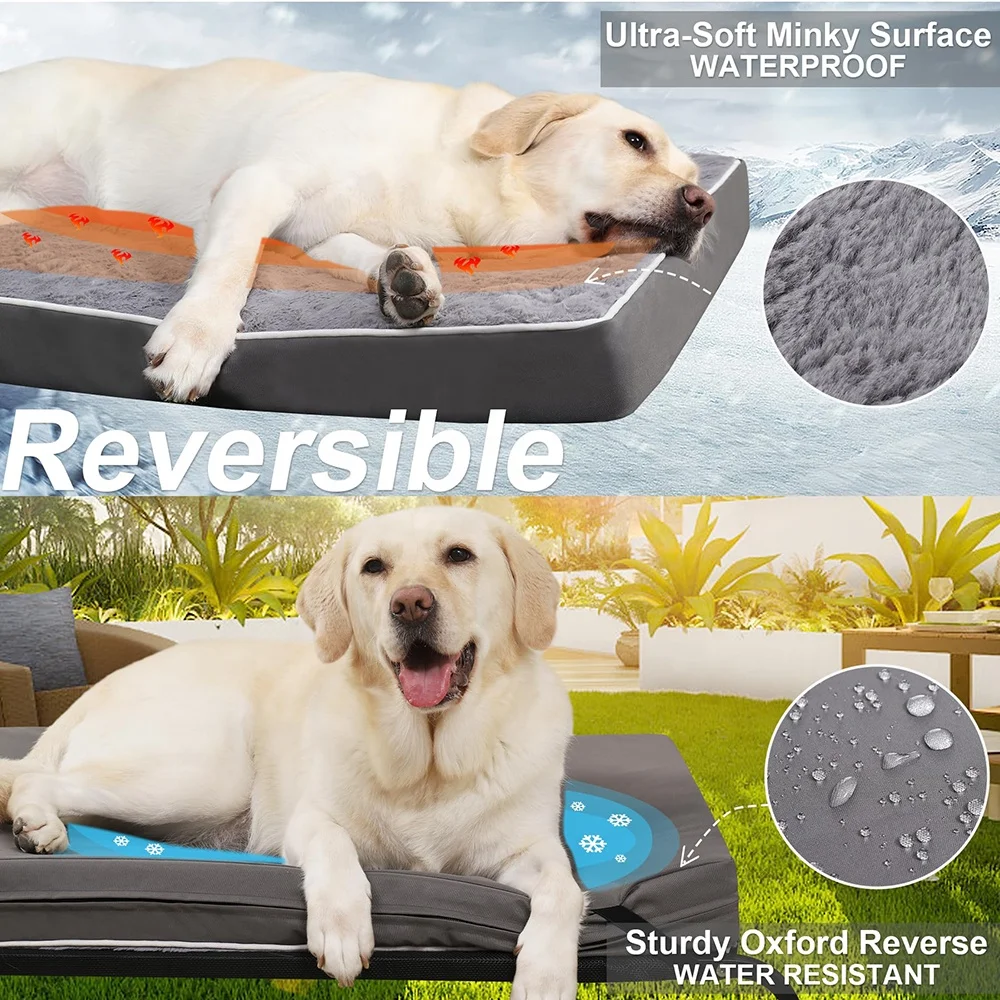Dog Crate Mattress Reversible Cool and Warm Orthopedic Kennel Cushion Summer Washable Plush Warm Dog Bed