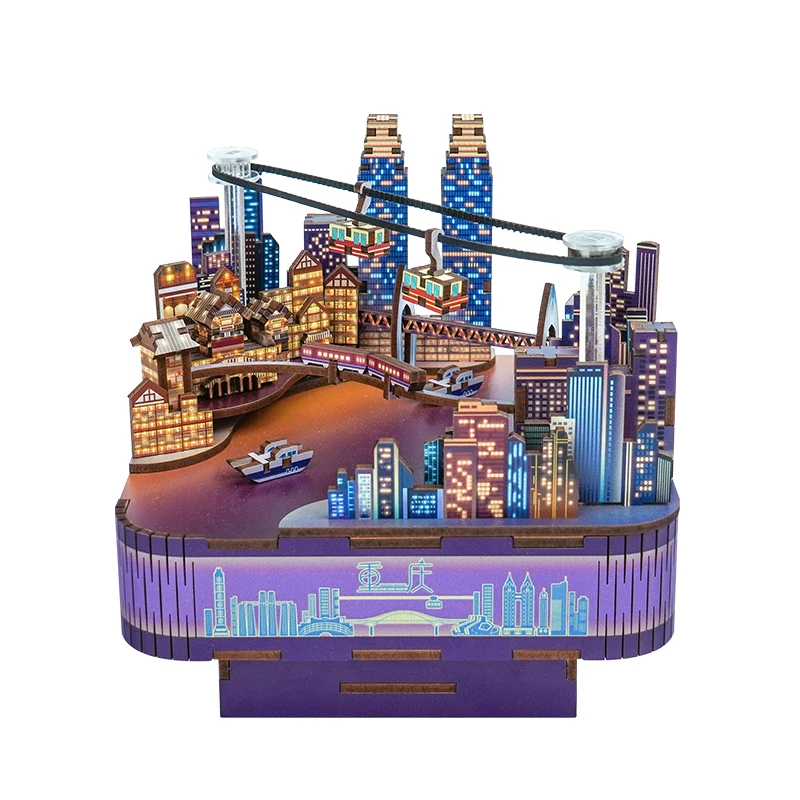 Tonecheer Chongqing times music box wood jigsaw for kids wooden 3d puzzle