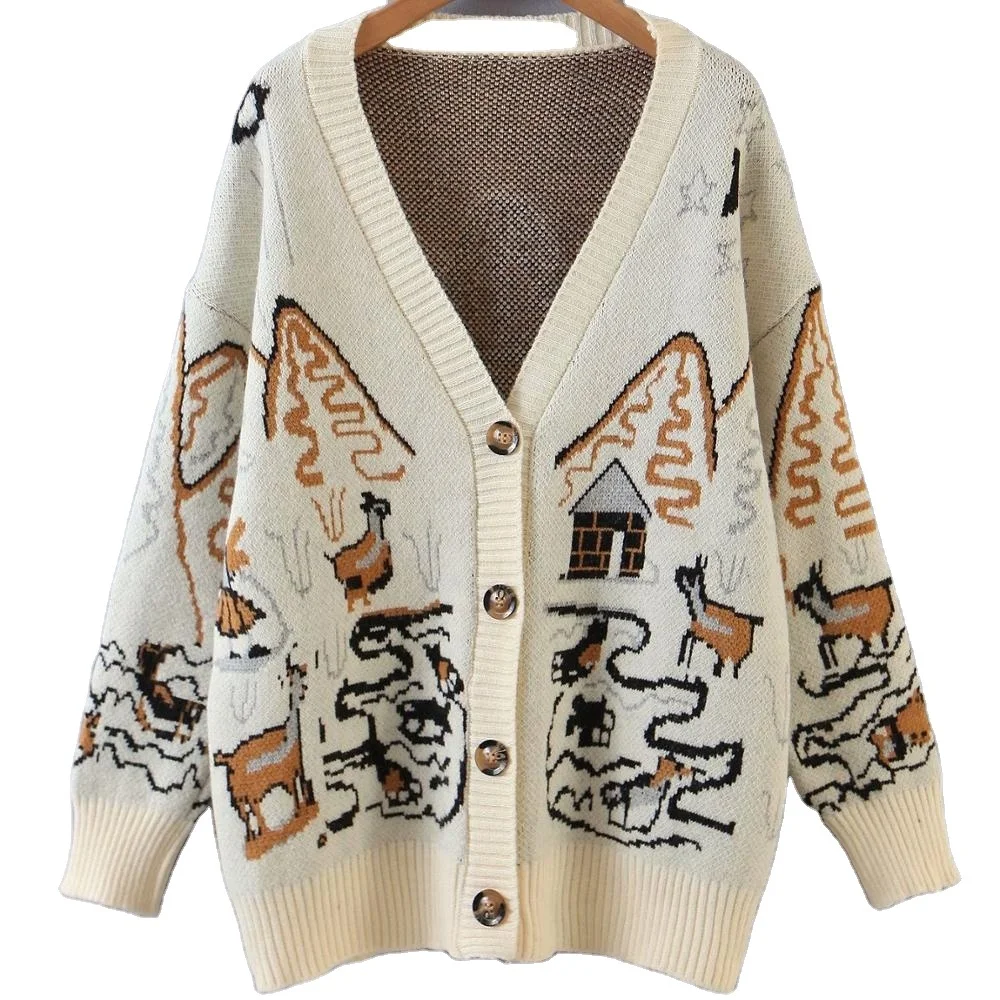 
New modern custom design loose slim fashionable jacquard knitted cardigan sweaters 