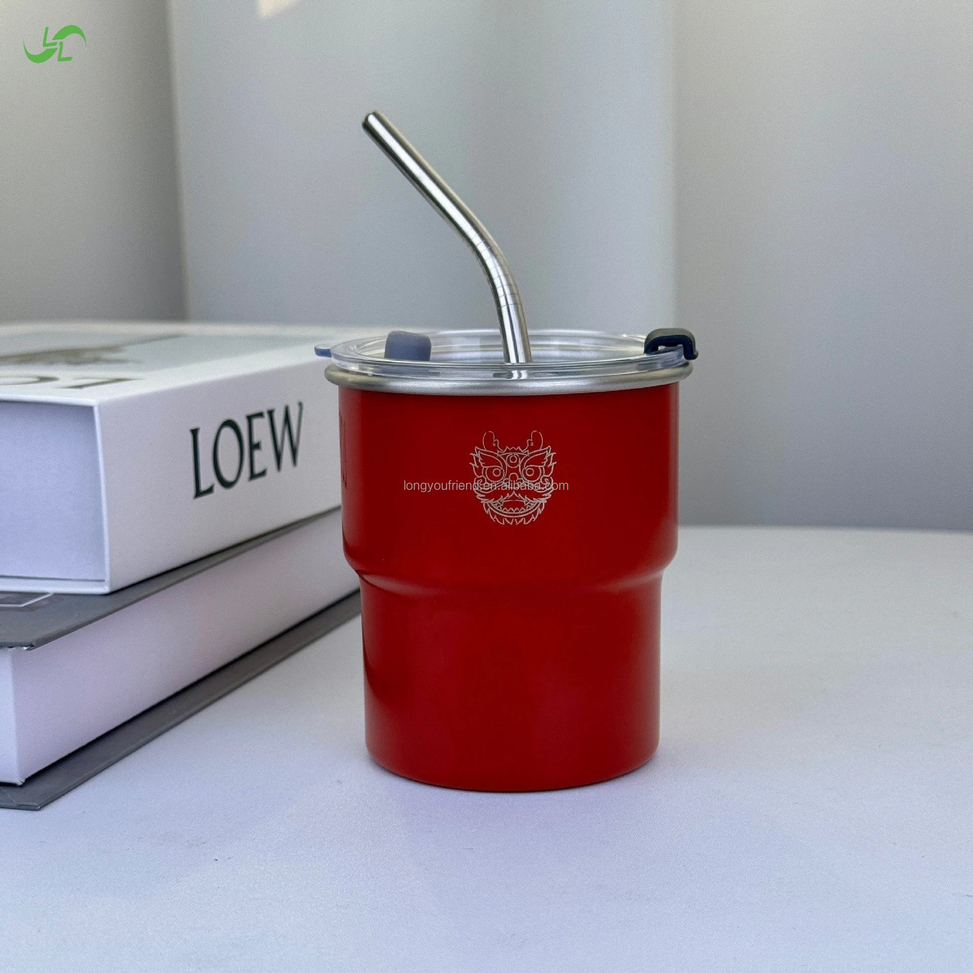 Customizable Logo 304 Stainless Steel Coffee or Beer Cup with Portable Straw and Lid Metal Body