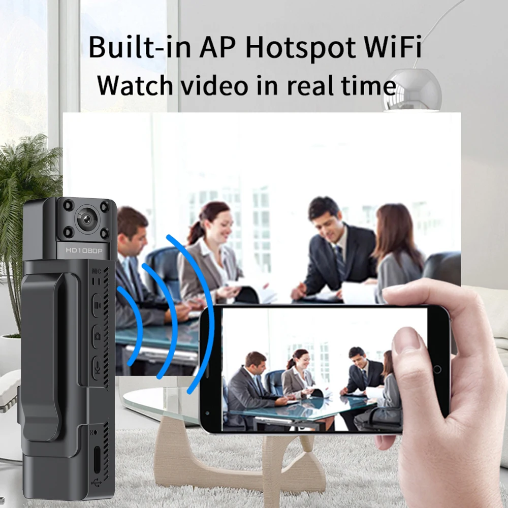 HD 1080P Mini WiFi DVR Body Camera, 180 Degree Real Lens Video Recording Night Vision Motion Detection Sports Camcorder