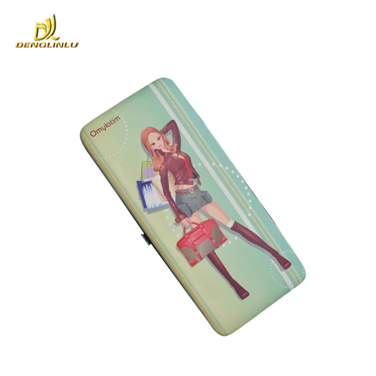 Metal frame flat women wallet