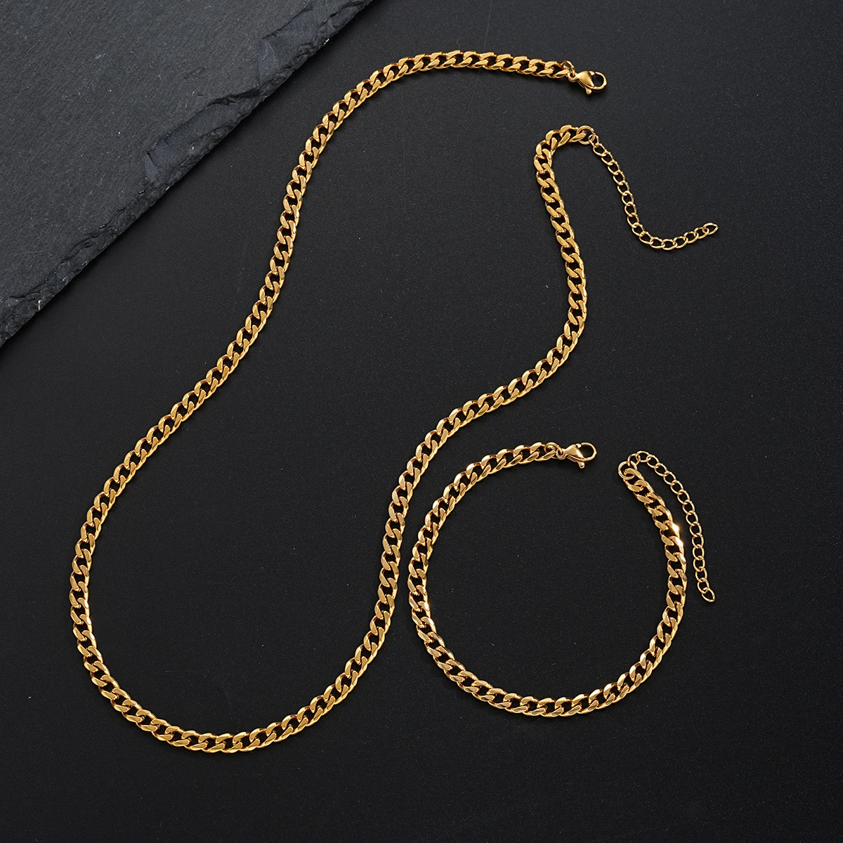 Fashion 18K Gold Stainless Steel Cuba Chain Necklace Bracelet Women Men HipHop Punk Dubai Gold Jewelry Sets For Gifts