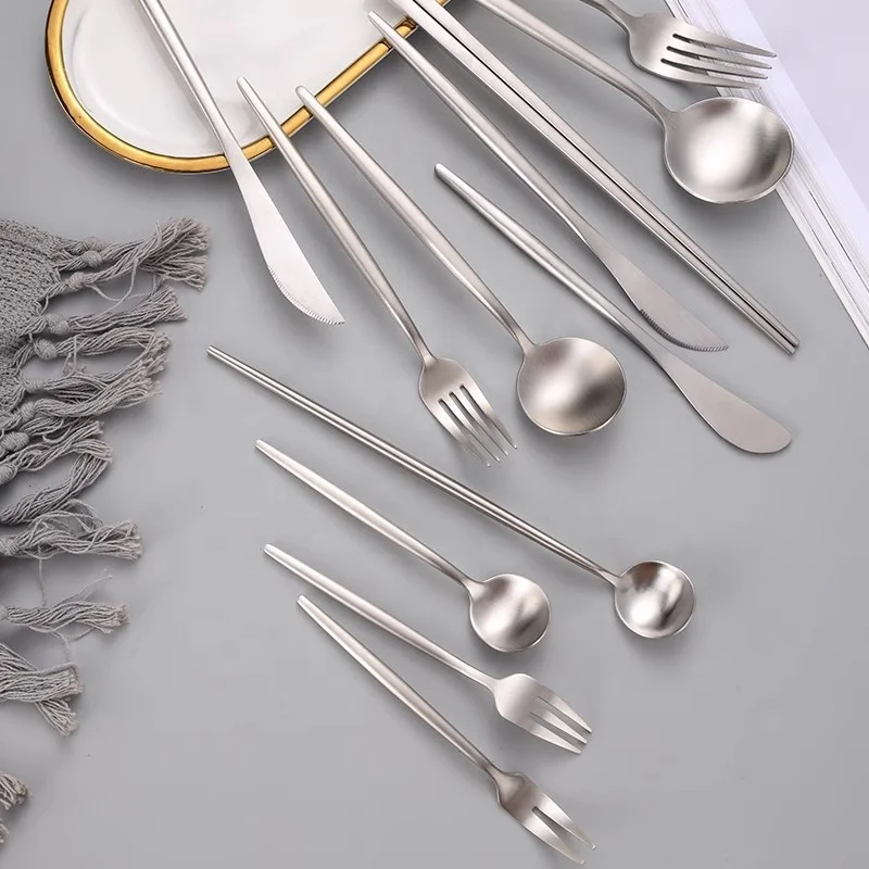 Hot Matte Gold Cutlery Set Fork Knife Spoon Silverware Stainless Steel Flatware Gold Cutlery Set For Wedding
