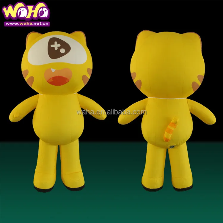 High Quality custom Cute inflatable yellow tiger cartoon mascot costume for sale
