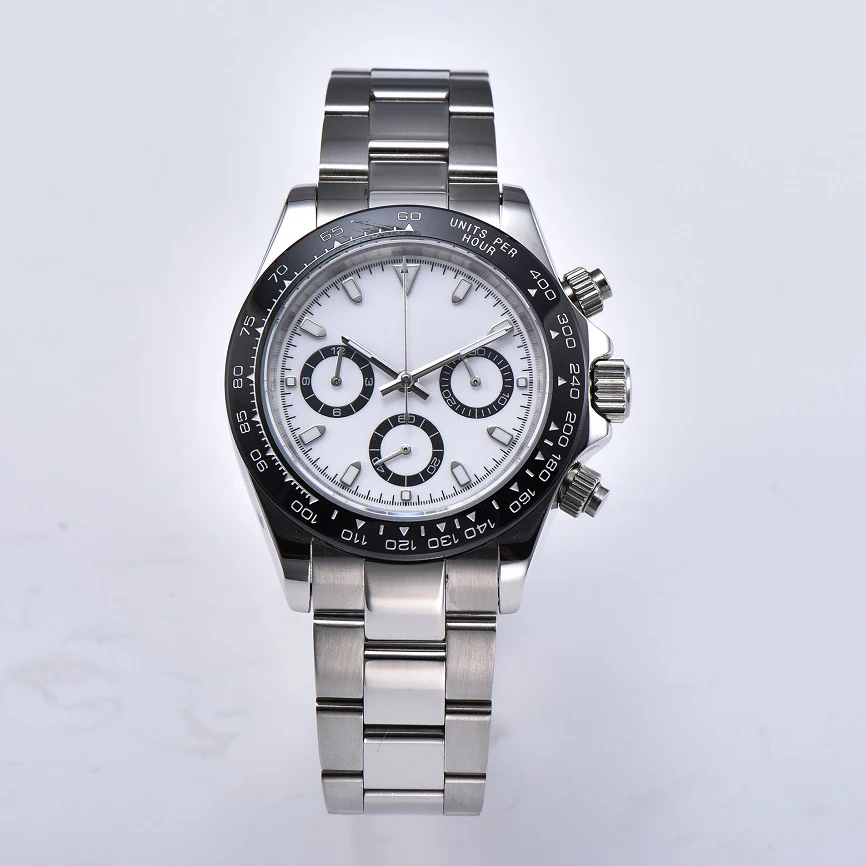 Watch Japan 39MM vk63 Quartz Movement Sapphire Crystal Chronograph Ceramic Bezel Sterile Dial Steel Bracelet D10