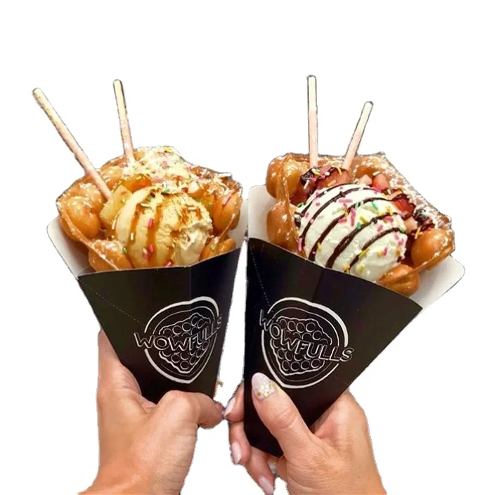 alimentaire cone disposable print logo bubble waffle cone egg waffle packaging cone china manufacturer custom printed pastry bag