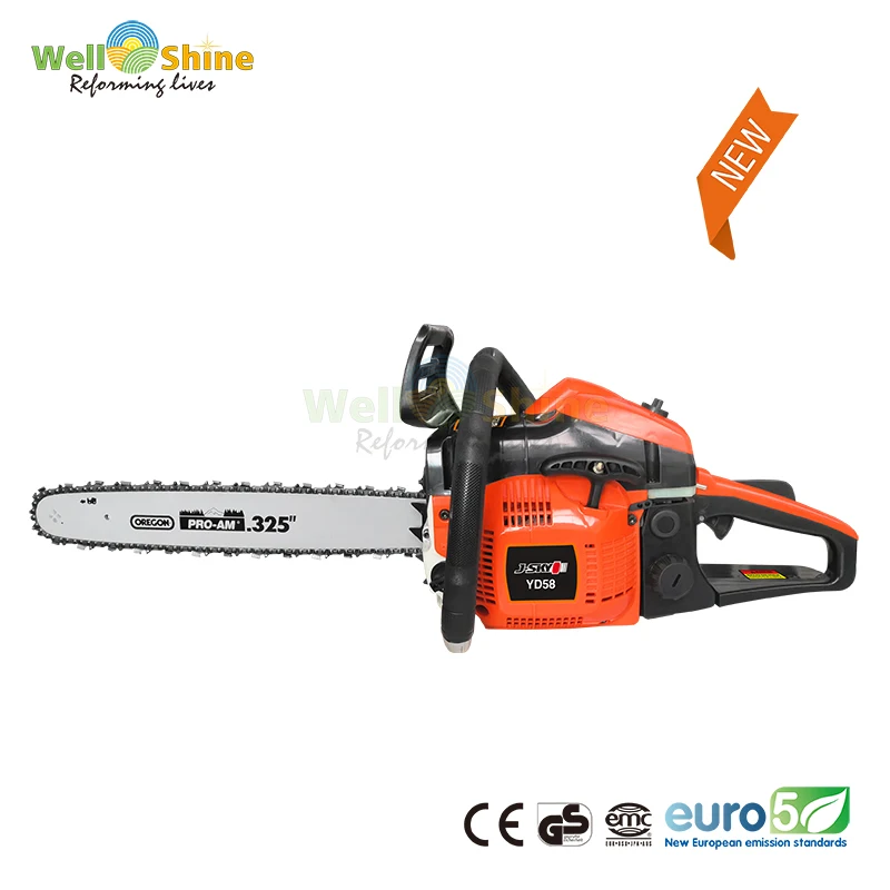 China Manufacture CE Certification Petrol Power 58cc Chainsaws, Factory Price Gasoline Garden Cutting Wood Tree Chain Saws
