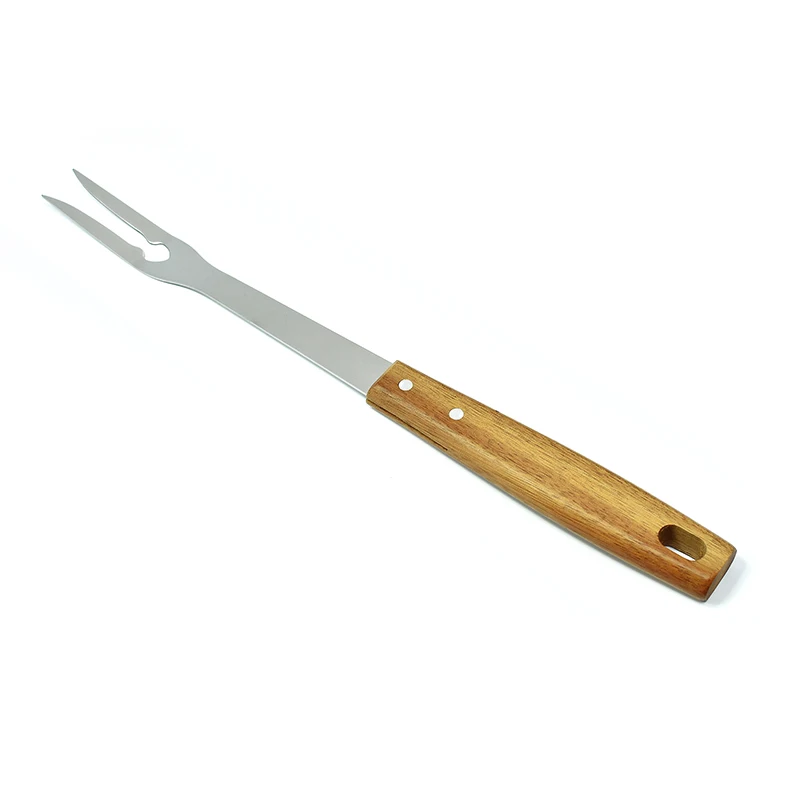
Stainless Steel BBQ Grill Fork with Acacia Wood Handle SS BBQ Tool Outdoor Barbecue Forks BBQ Accessories 