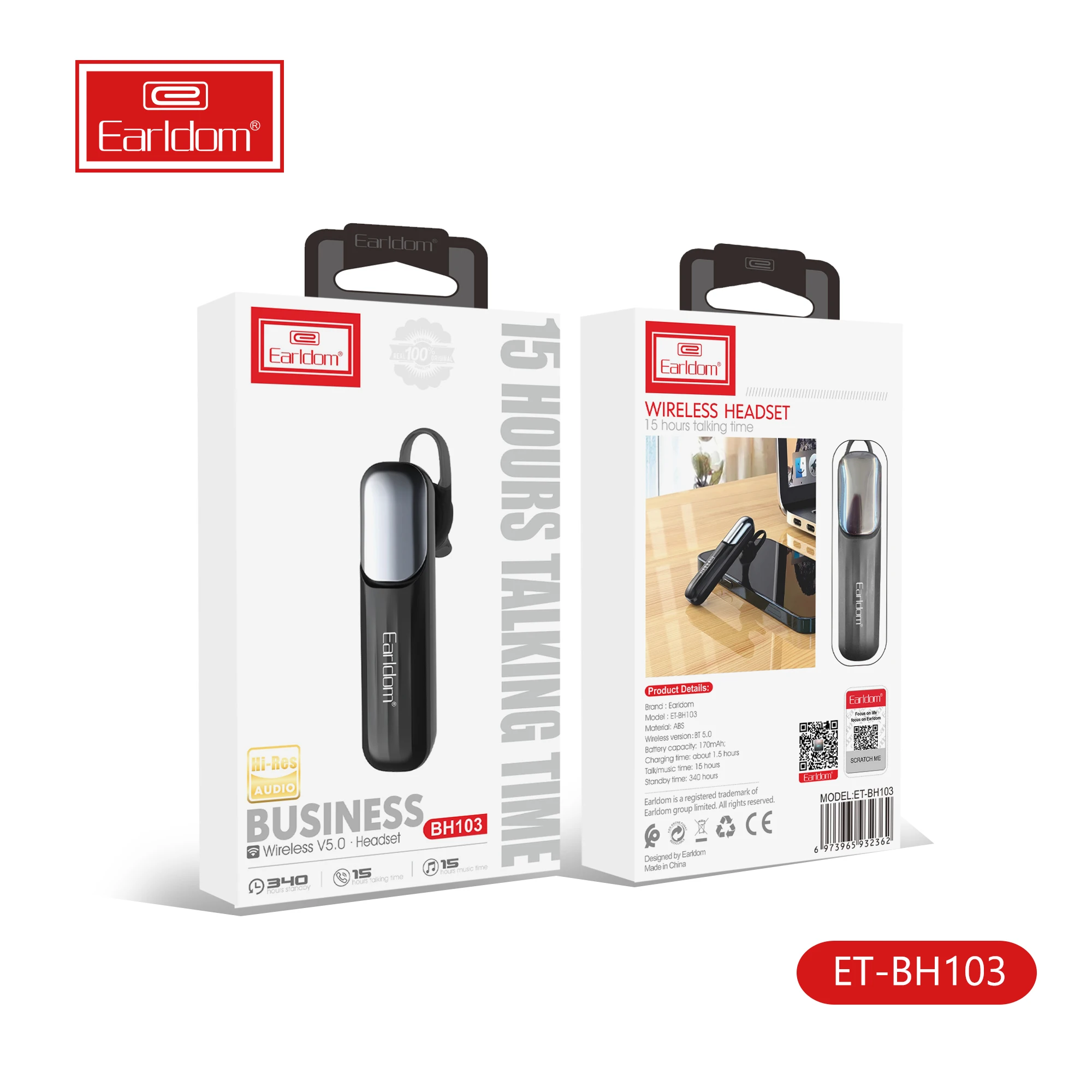 Earldom Wireless BT5.0 Business Wireless Headset earphone Noise Cancelling Hands Earpiece with Microphone