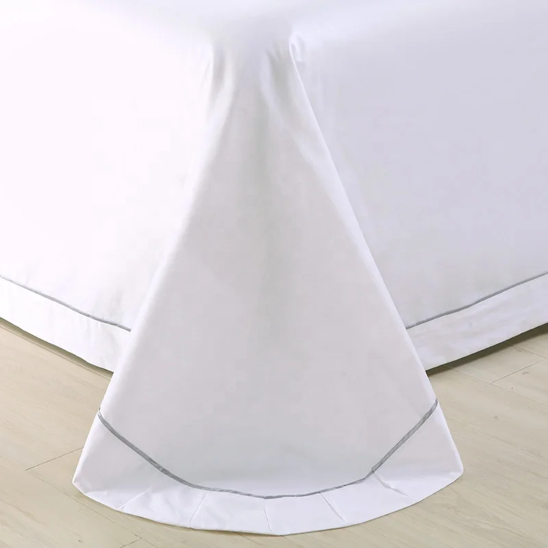 Super soft hotel use white cotton satin embroidery bed sheet sets bedding set bed linen