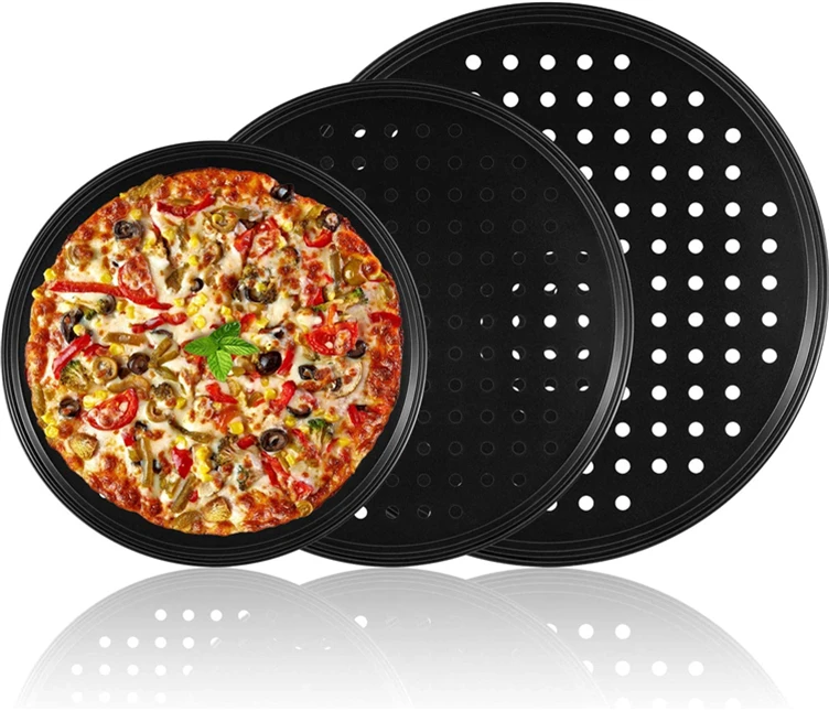 Pizza Pan For Home Sale Set Of 3 With Lid Punching Regular Pans 11Inches Tray 6-10 Inch Aluminiom Non-Stick Baking Dishes Hole