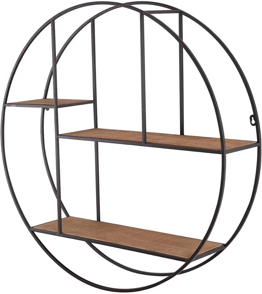 Customized Wood + Metal Decorative Wall Shelf for Living Room