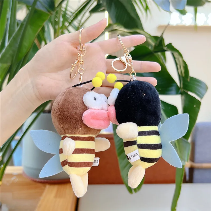 Kawaii Bee Plush keychains toys Stuffed Cartoon Animal Honeybee Cute Mini Doll Soft Decor Bee Happy plush keychain Children Gift