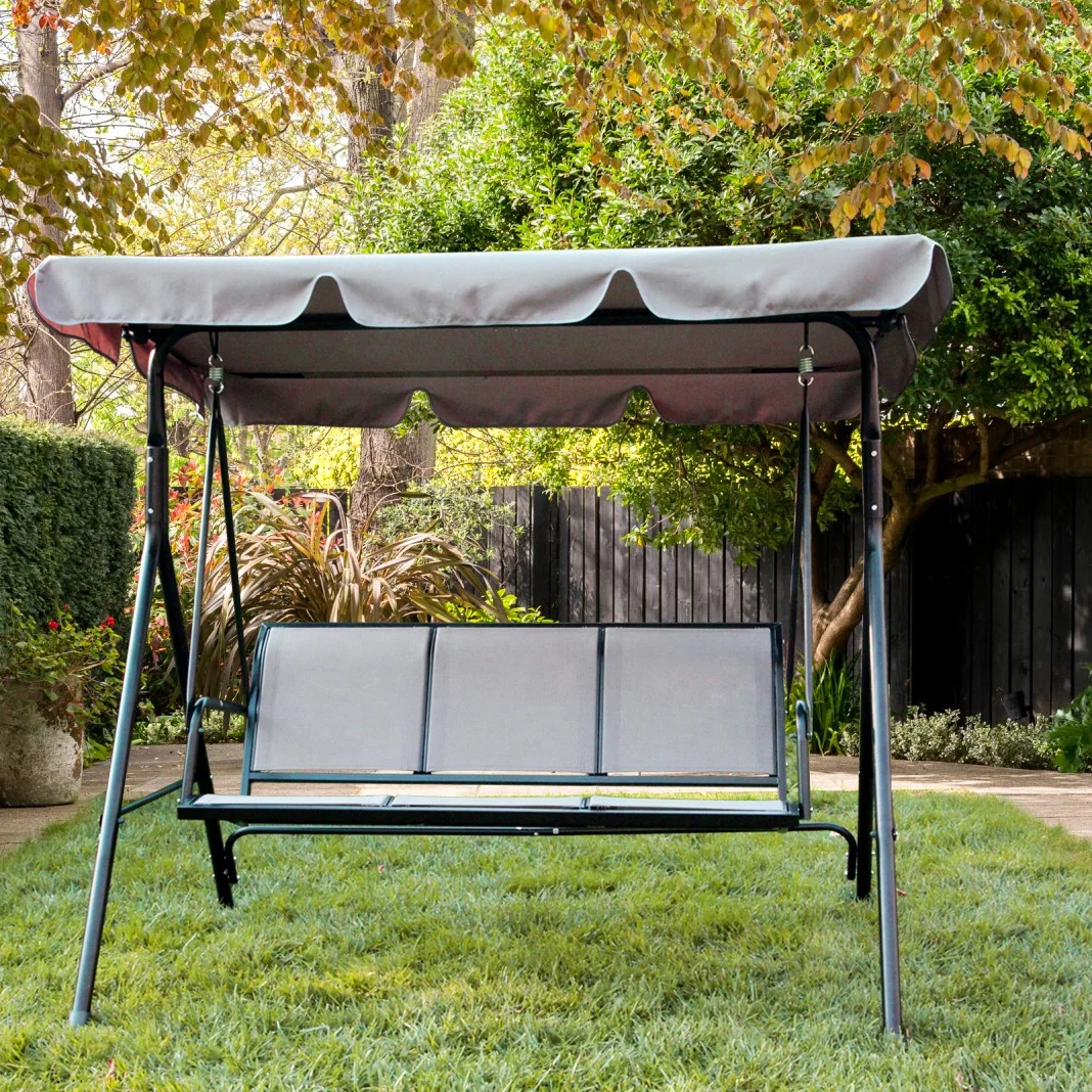 
3-Person Outdoor Patio Swing Chair, Convertible Canopy Hanging Swing Glider Lounge Chair, Removable Cushions, 
