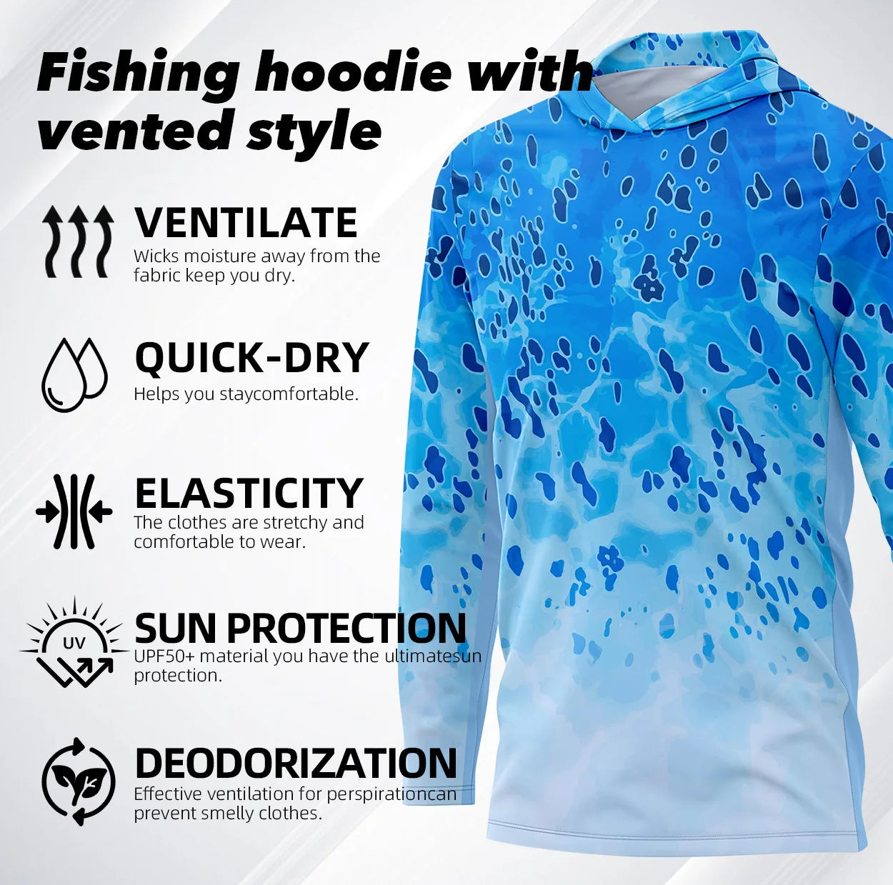 High Quality Lightweight Fishing Shirts Custom Logo Uv Protection Sport Wear Quick Drying Upf50+ Long Sleeve Fishing Hoodie
