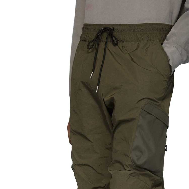 
mens fashion drawstring army green nylon taffeta cargo pants 