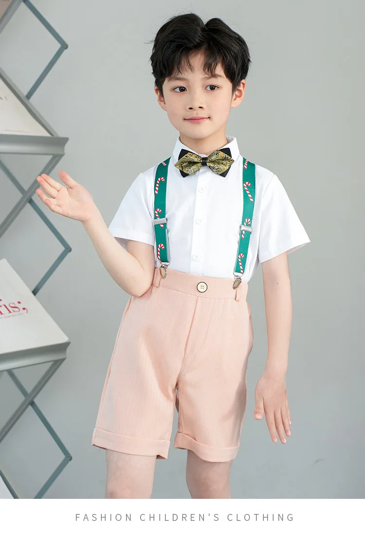 Baby Boys Wedding Clothes sets Kids Ring Bearer Outfit Formal Suit Toddler Clothes Cotton Gentleman Short Sleeve Top +Shorts 12Y