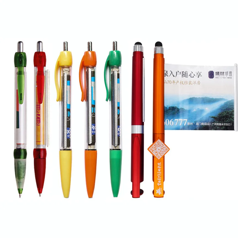 Customized LOGO Promotional Plastic Pen Advertising Pull Out Retractable Flag Ballpoint Banner Pen With Paper Inside