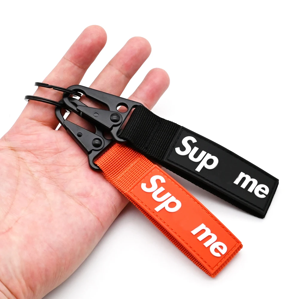 YYX JDM Accessories Custom Logo Nylon Ribbon Rubber Keychain Metal Hooks Motorcycle Keychain