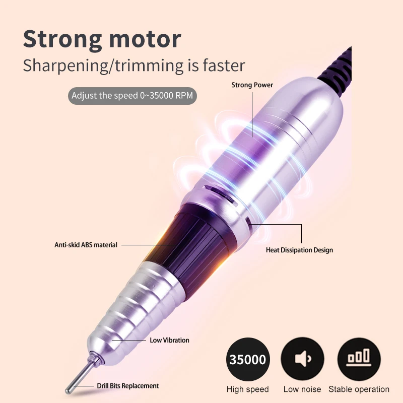 Strong M16 65W 35000RPM Electric Nail Drill MachineModel Handpiece Manicure Pedicure Nail File Bit Nail Art Equipment