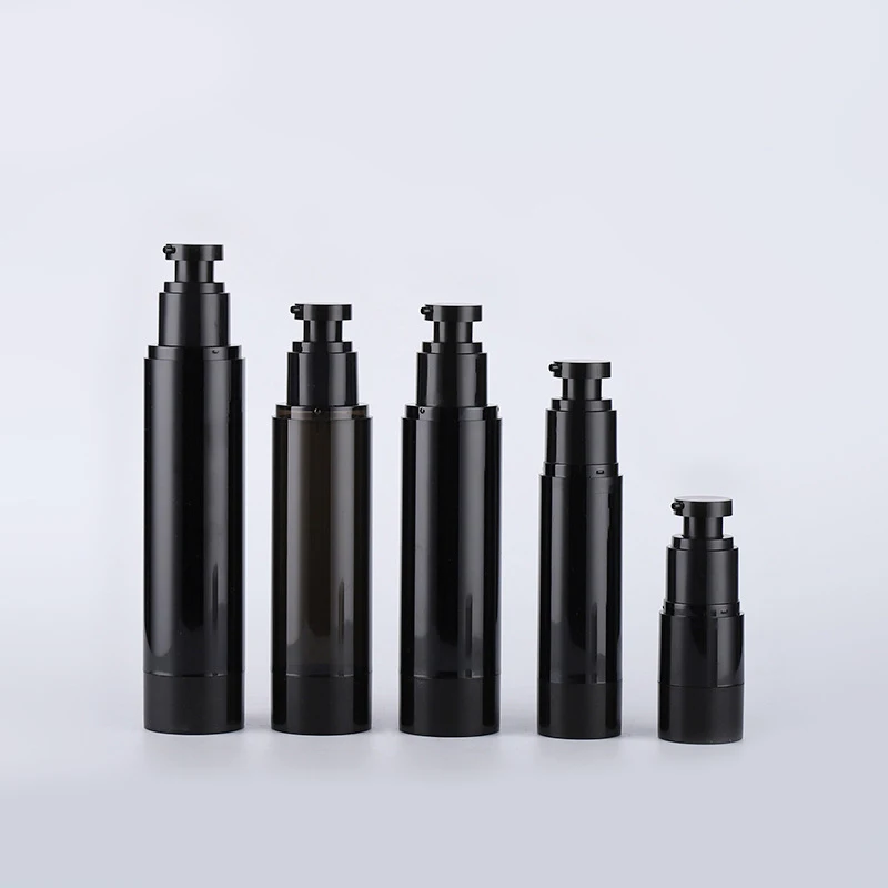 screen print  refillable 15ml 50 ml luxury plastic vacuum airless cosmetic cream pump spray bottles soft touch 30ml 100ml black