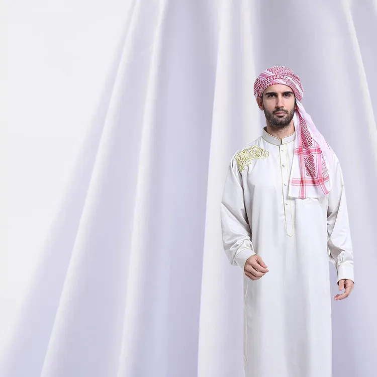 Hot Sale White Toyobo Thobe Fabric 100 Spun Polyester Woven Plain Fabric for Arab Fabric Men