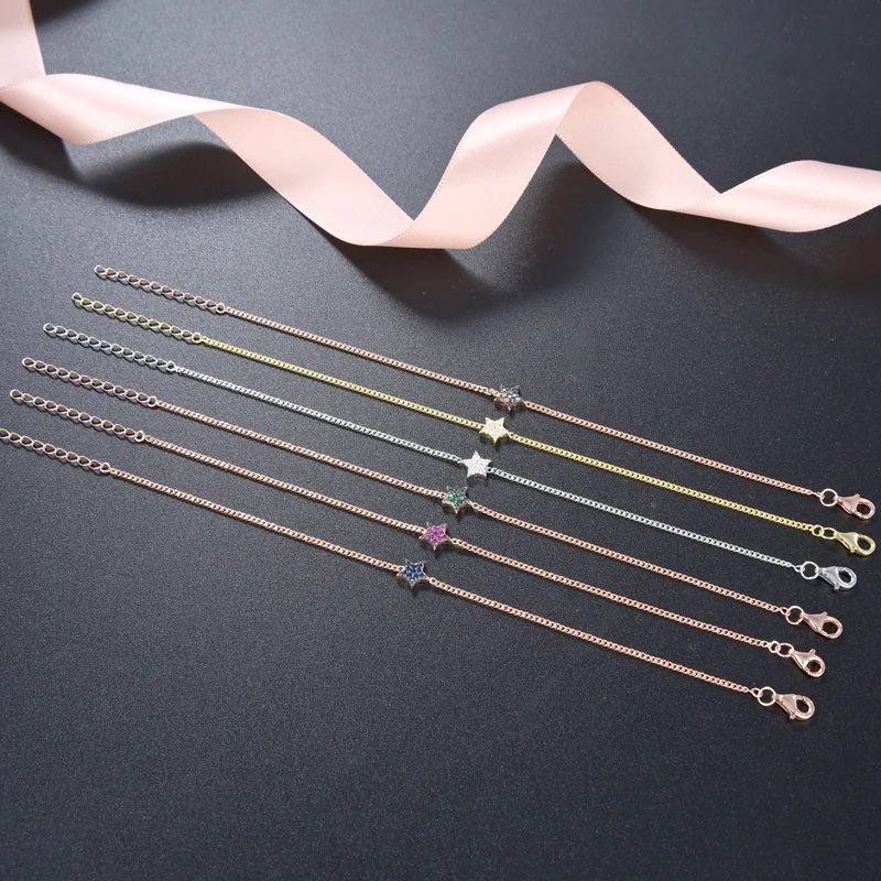 925 sterling silver cross/heart/star/clover black plated dainty small bracelet for gifts