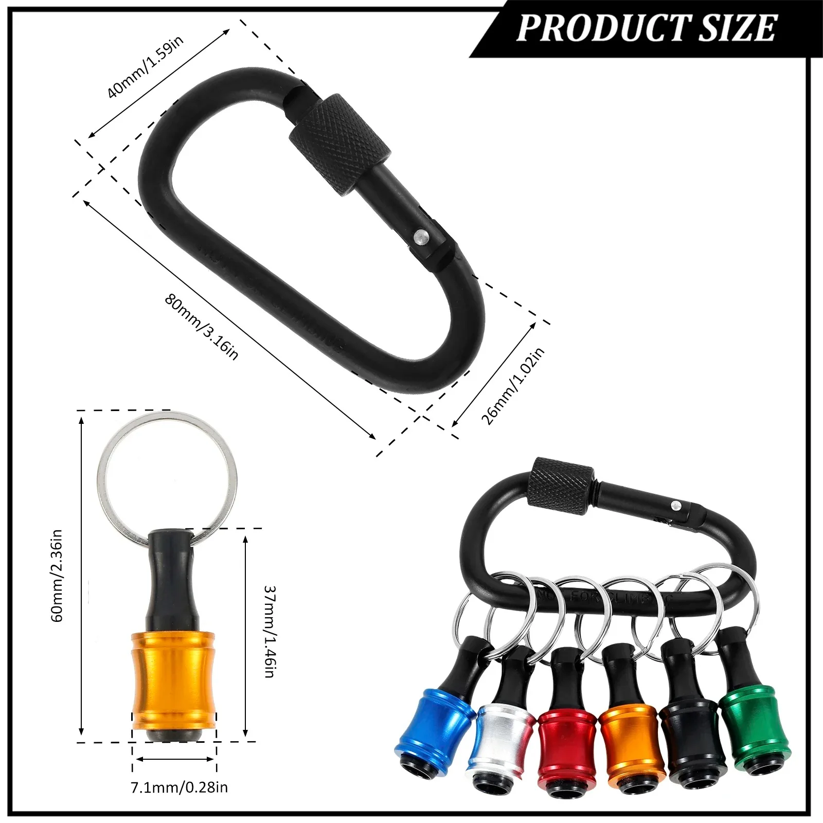 6PC 1/4 inch bit holder sets Hex Shank Aluminum Alloy Screwdriver Bit Holder Quick-Change Extension Keychain Screw Carabiner